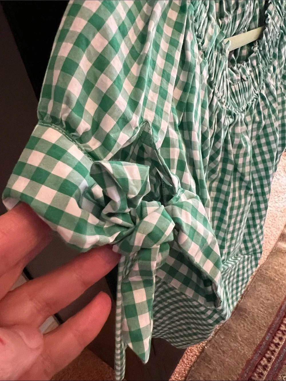J. Crew Cotton Green Gingham Off-Shoulder Blouse